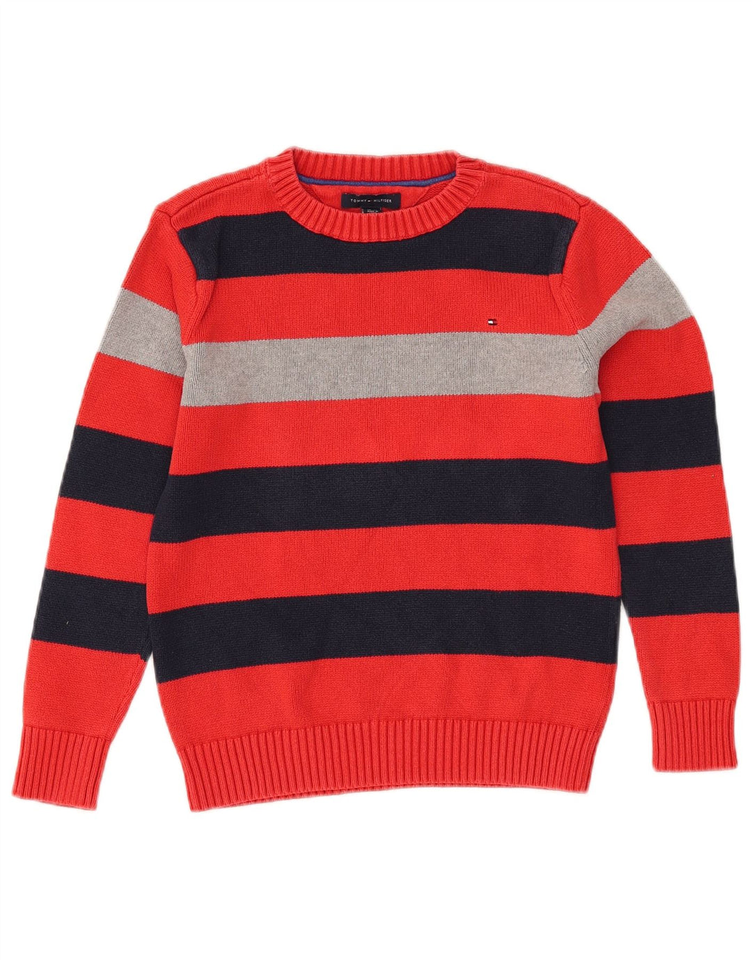 Sweter chłopięcy Tommy Hilfiger z okrągłym dekoltem, 8-9 lat, w średnie czerwone paski