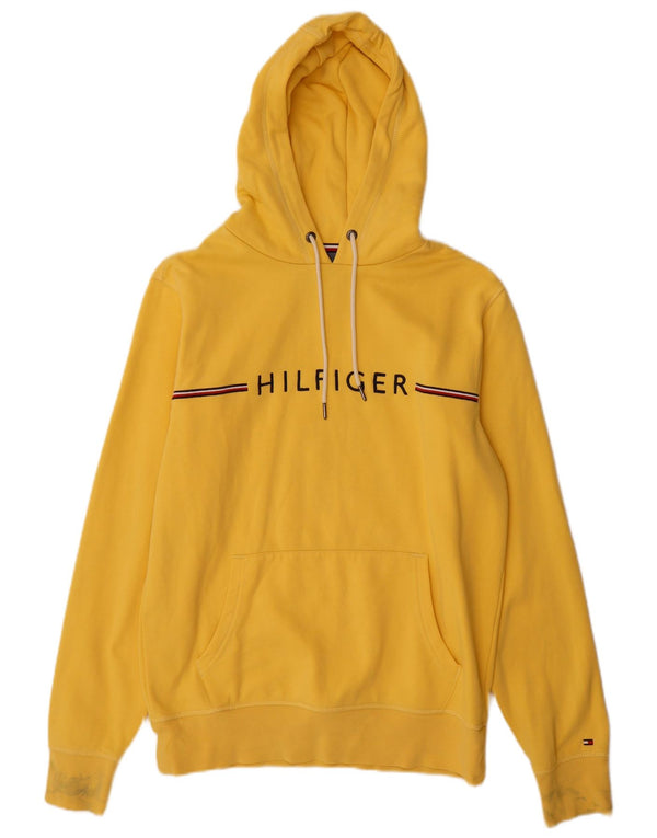 Męski sweter z kapturem i grafiką Tommy Hilfiger, duży, żółty, bawełniany