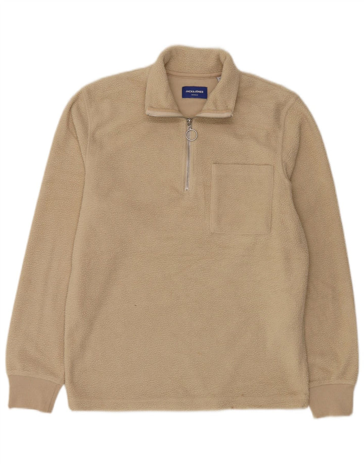 Męski sweter polarowy Jack & Jones z zamkiem błyskawicznym, średni beżowy poliester