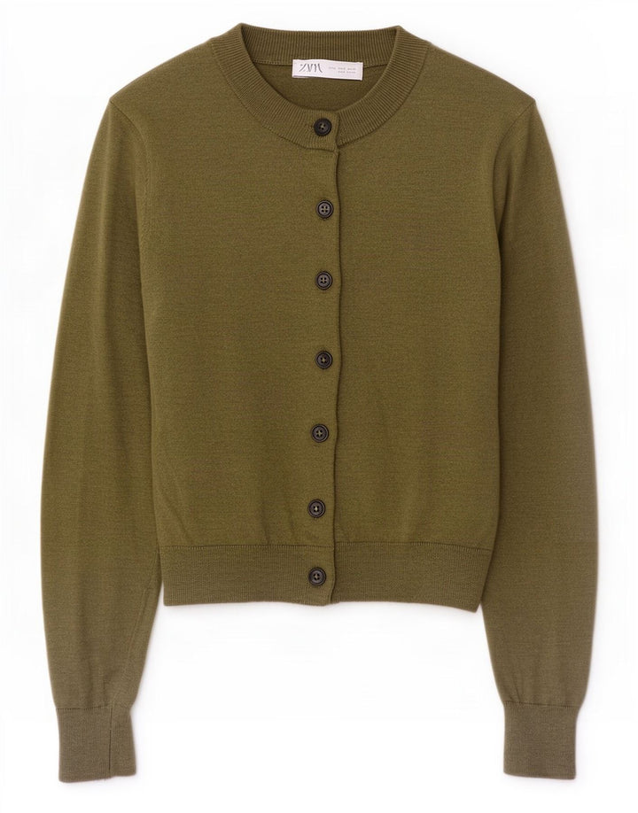 Sweter damski Zara Crop Cardigan UK 10 Small Khaki Poliamid