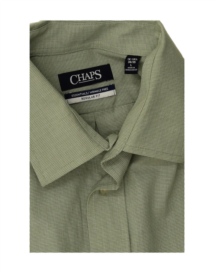 CHAPS Mens Regular Fit Shirt Size 16 1/2 Large Green Houndstooth Cotton Vintage Chaps and Second-Hand Chaps from Messina Hembry 