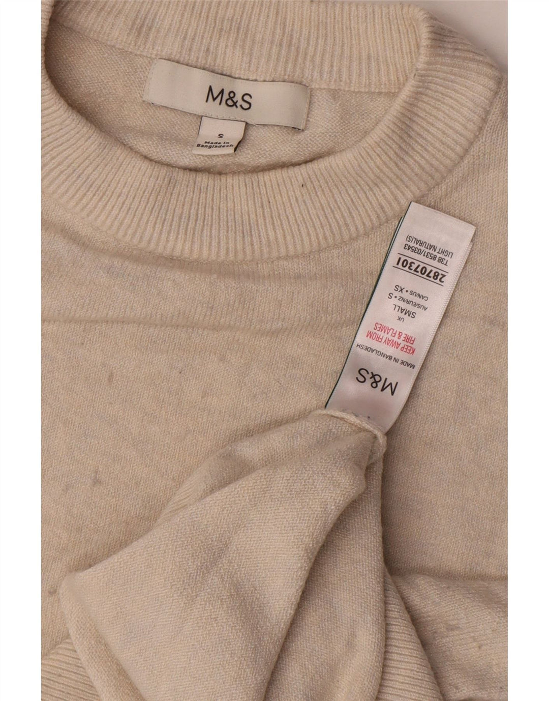 Marks & Spencer Damski sweter z okrągłym dekoltem, UK 10, mały, beżowy poliester