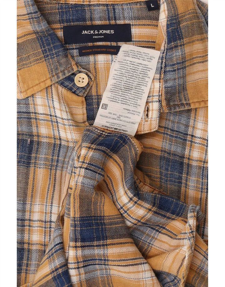 Męska koszula flanelowa Jack & Jones, duża, żółta, bawełniana krata