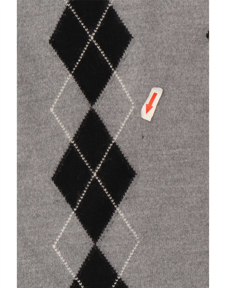 Sweter damski w stylu vintage z wywijanym dekoltem UK 14 Średni szary Argyle/Diament