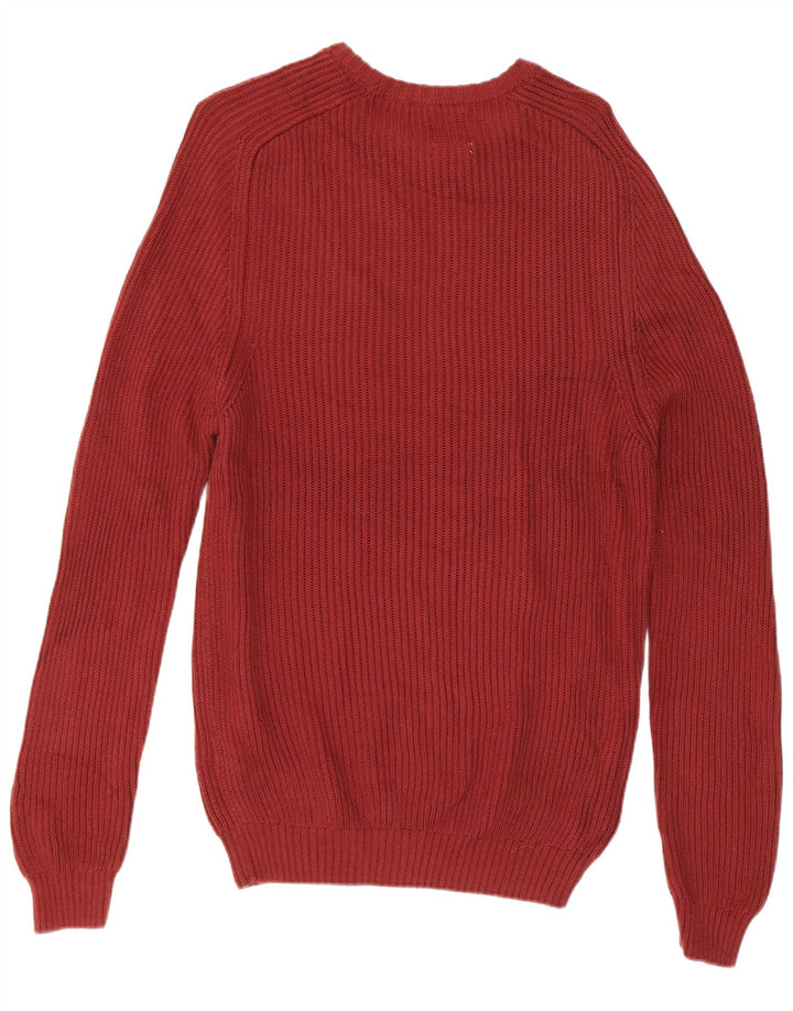 Męski sweter Zara z dekoltem w łódkę, średni bordowy bawełniany