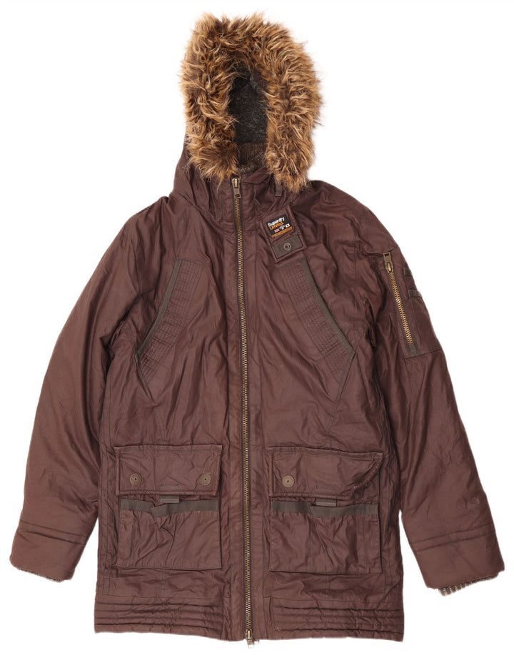 Męska kurtka parka Superdry z kapturem i regularnym krojem, 2XL, brązowa, bawełniana