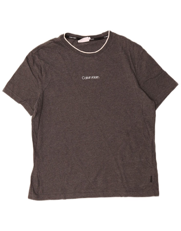 Męski T-shirt z grafiką Calvin Klein, duży, szary, bawełniany