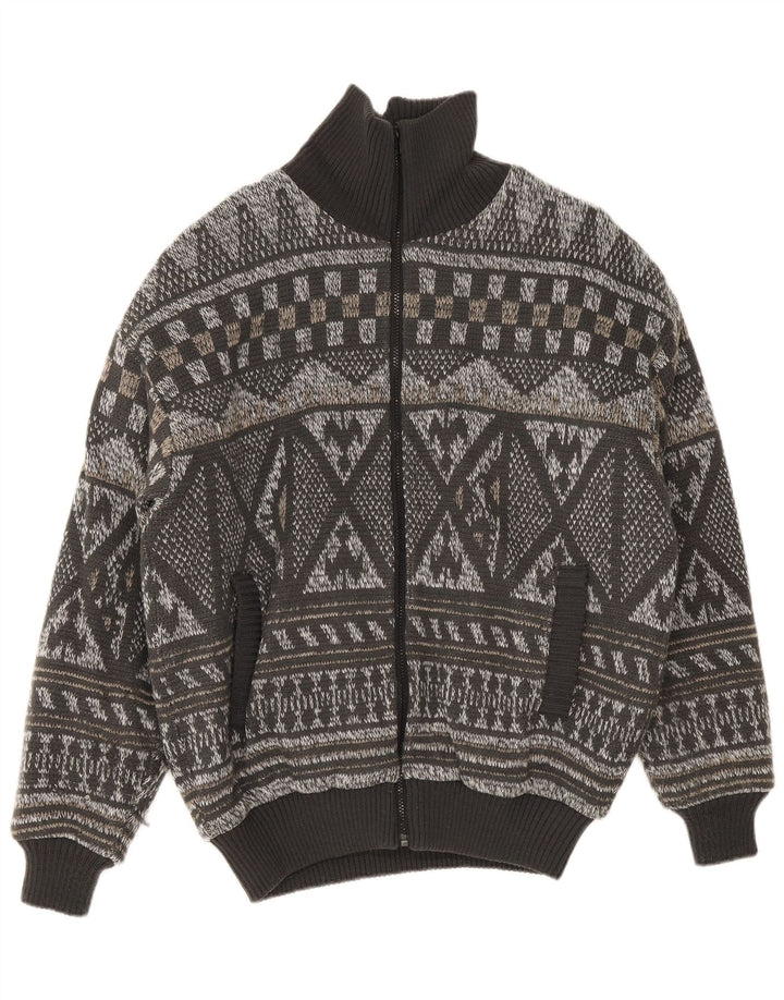 Męska dzianinowa kurtka bomber w stylu vintage IT 52 XL Szara Fair Isle, poliakryl