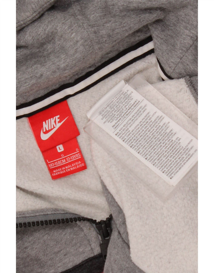 Chłopięcy sweter z kapturem NIKE z grafiką, 12-13 lat, duży, szary, z blokami kolorów