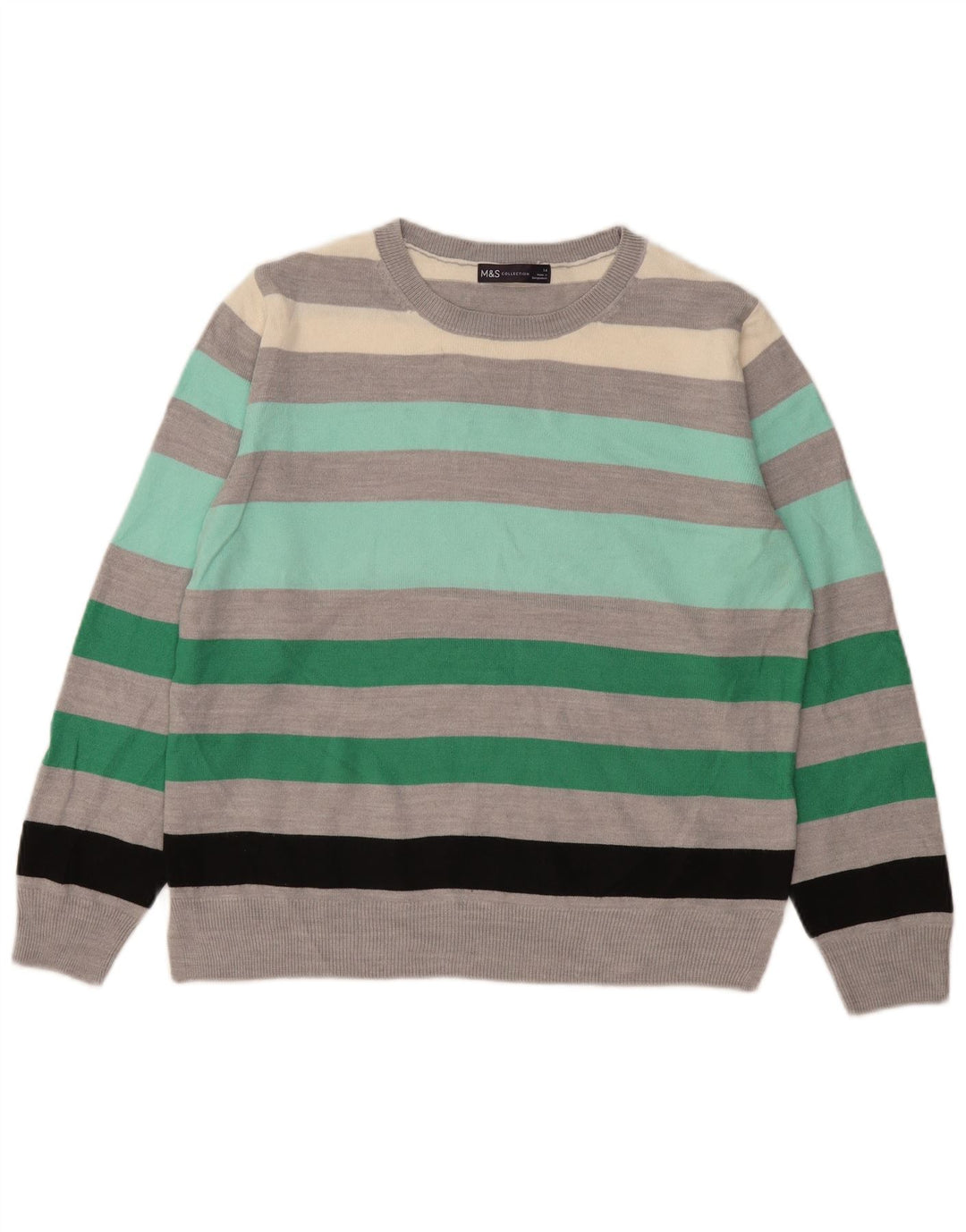 Marks & Spencer Damski sweter z okrągłym dekoltem UK 14 w średnie szare paski