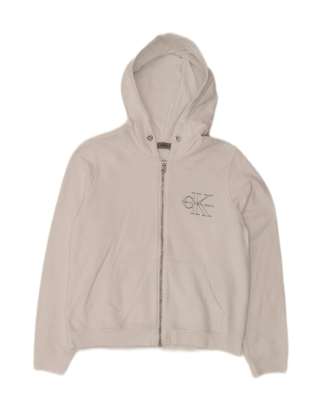 Damski sweter z kapturem i zamkiem CALVIN KLEIN JEANS UK 10, mały, biały