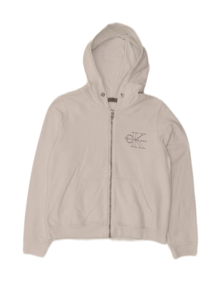 Damski sweter z kapturem i zamkiem CALVIN KLEIN JEANS UK 10, mały, biały