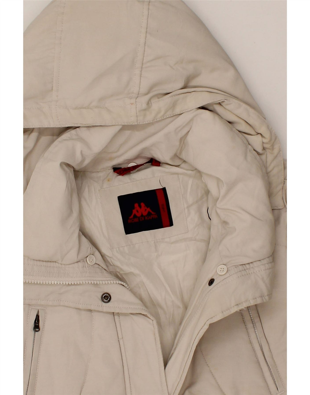 KAPPA Womens Hooded Padded Jacket UK 16 Large Off White Cotton Vintage Kappa and Second-Hand Kappa from Messina Hembry 