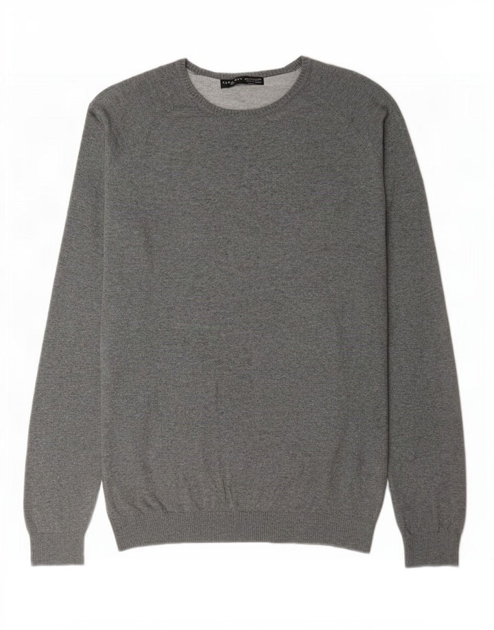 Męski sweter z okrągłym dekoltem Zara XL, szara bawełna