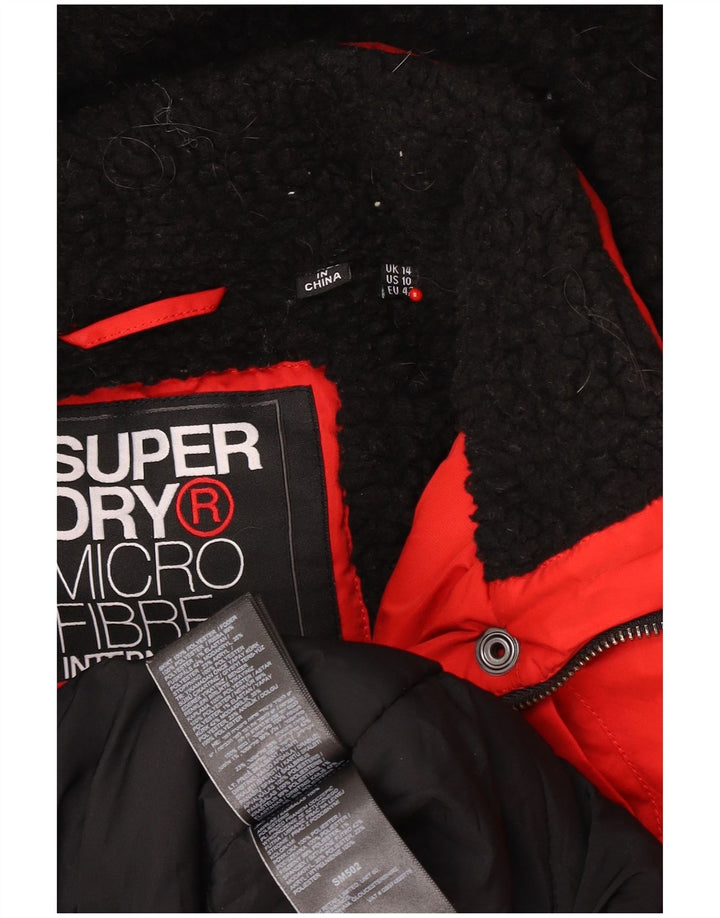 Damska kurtka parka z kapturem Superdry UK 14, duża, czerwona, poliester
