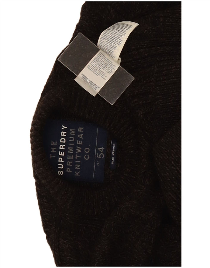 Męski sweter Superdry z okrągłym dekoltem Średni brązowy akryl z plamkami