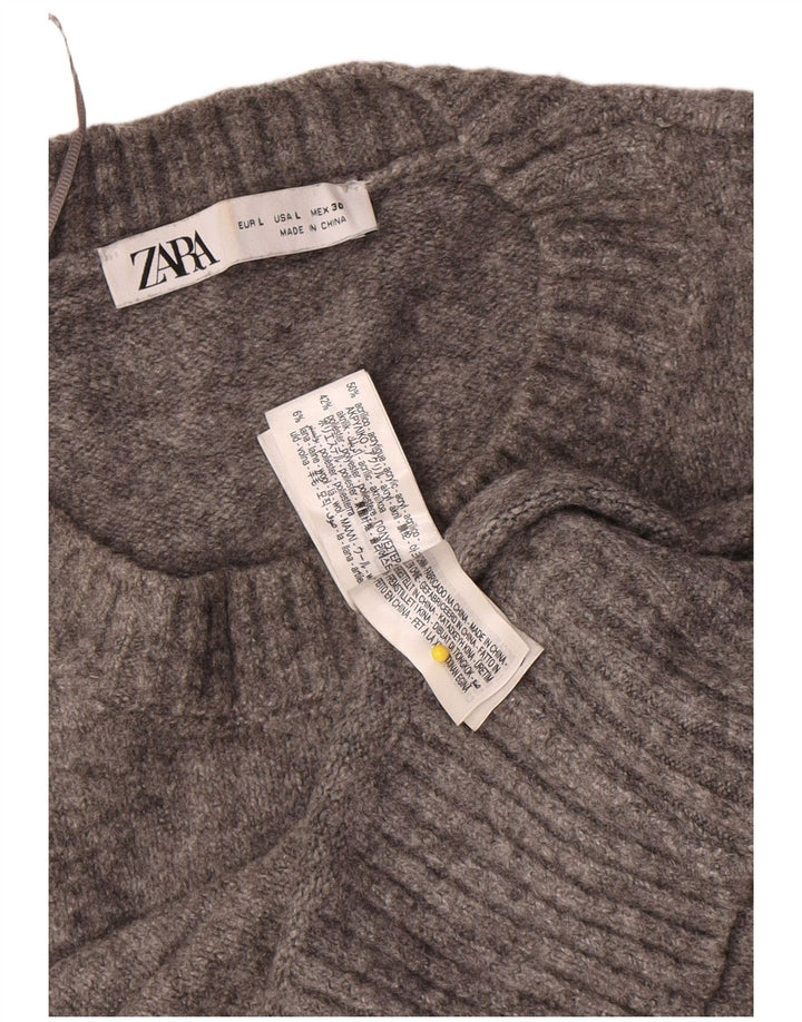 Damski sweter oversize Zara z okrągłym dekoltem UK 16, duży, szary, akrylowy