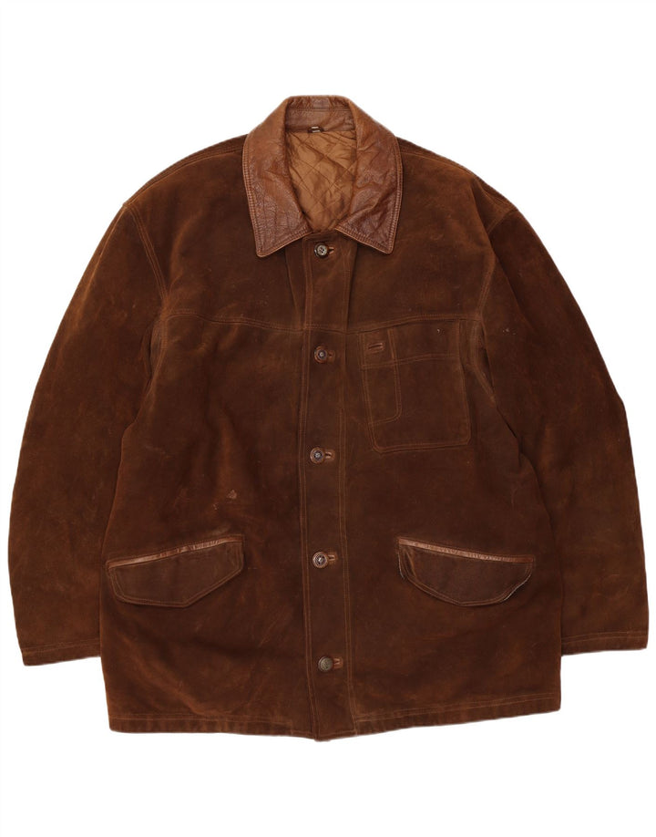 Vintage męska zamszowa kurtka IT 54 2XL brązowa skóra