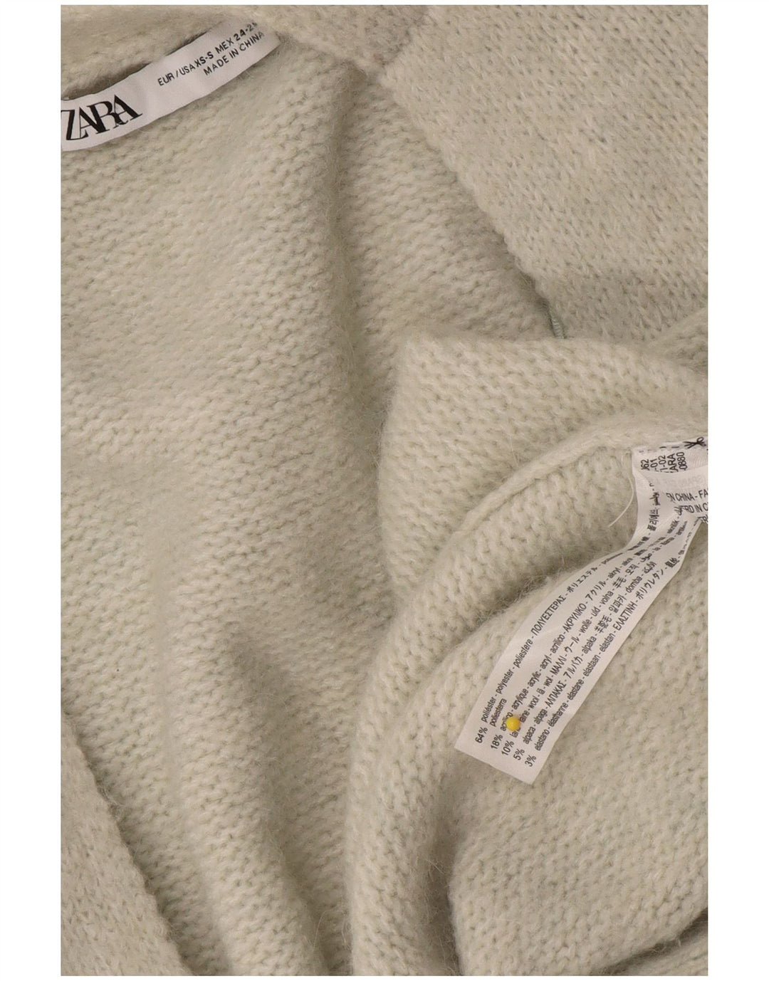 Damski, oversize'owy, długi, otwarty sweter rozpinany Zara UK 6 XS, szary poliester