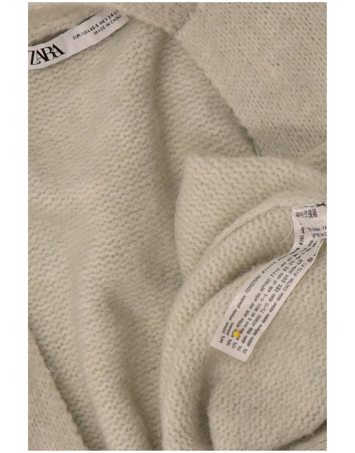 Damski, oversize'owy, długi, otwarty sweter rozpinany Zara UK 6 XS, szary poliester