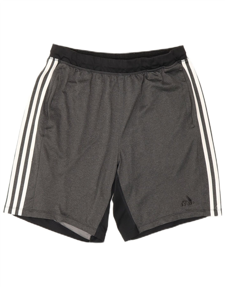 Męskie spodenki sportowe Adidas Climalite, duże, szare, z blokami kolorów, poliestrowe