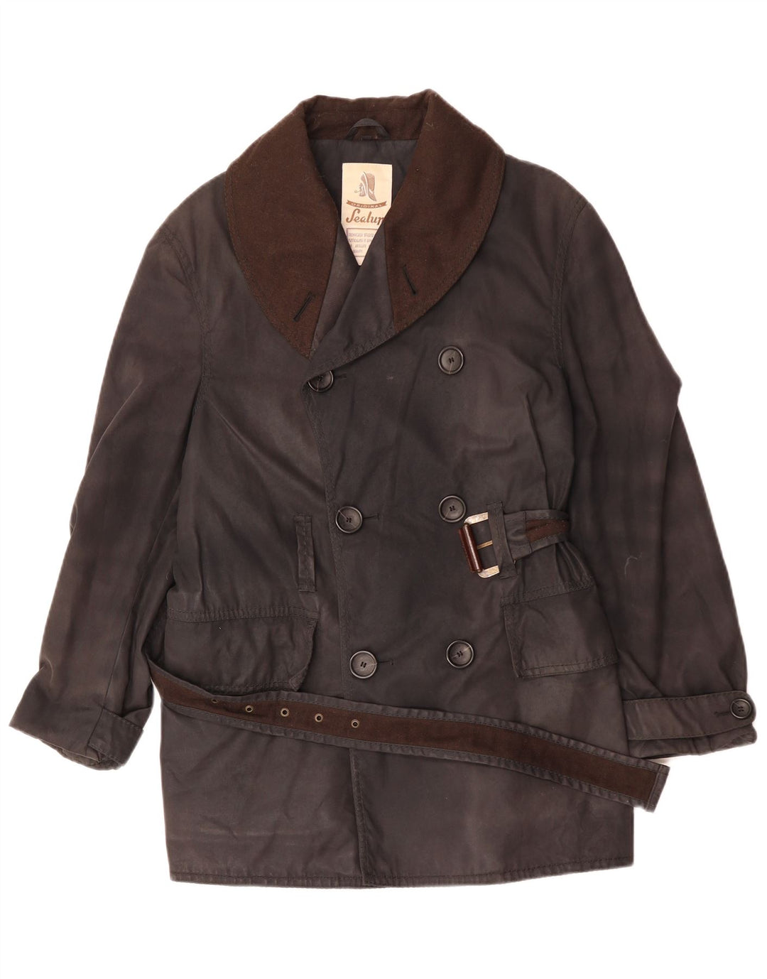 Męski dwurzędowy płaszcz Sealup UK 38, średnia czarna bawełna