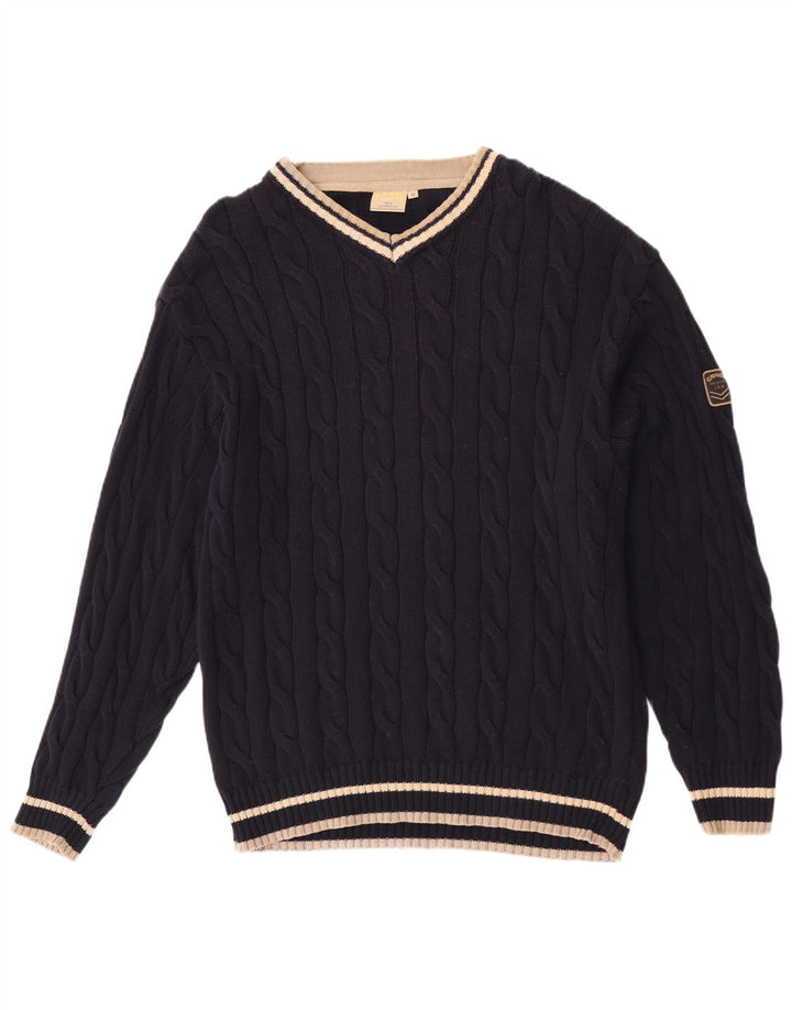 Sweter męski Camel Active z dekoltem w szpic, średni granatowy, bawełniany