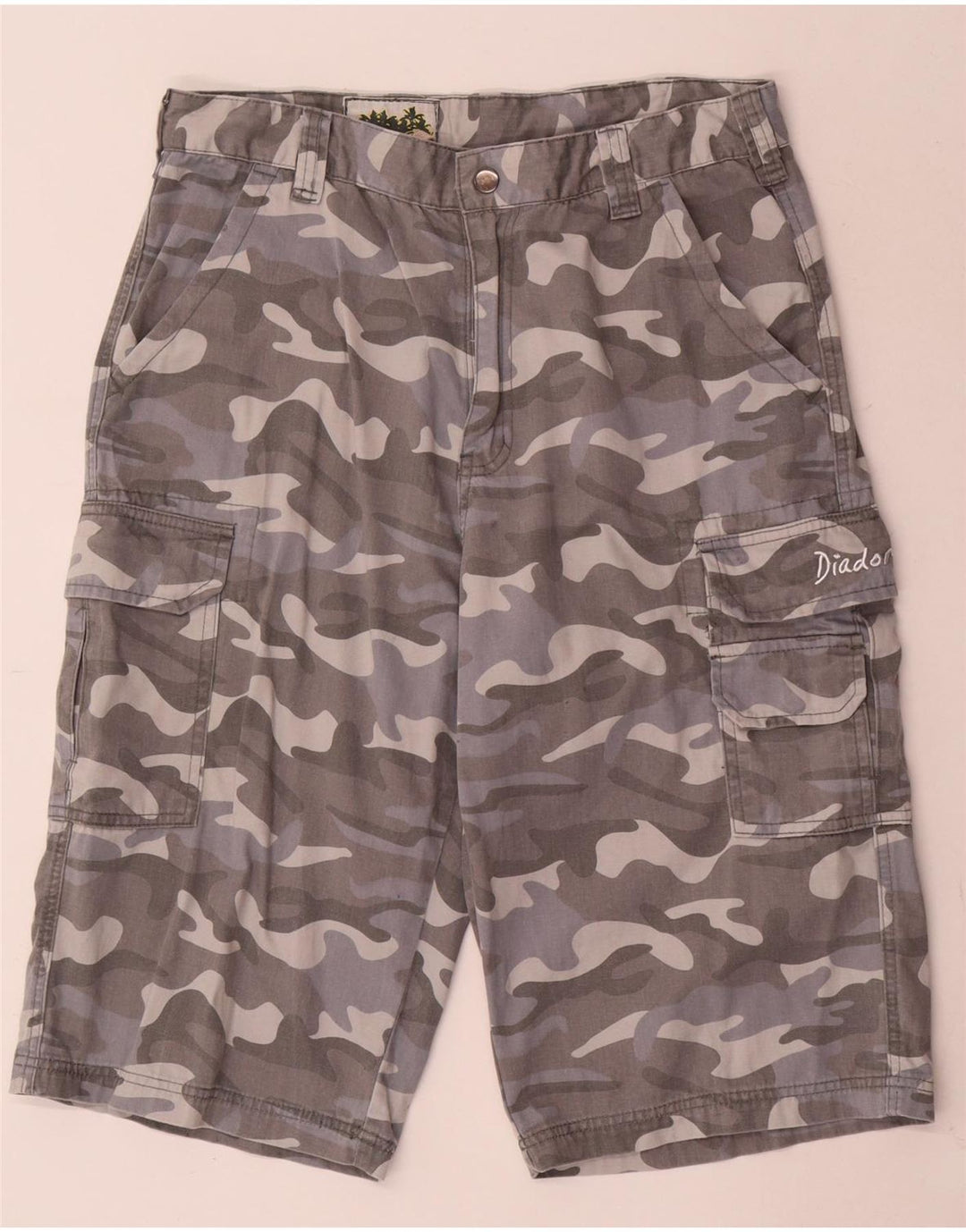 Męskie spodenki cargo Diadora W34, duże, szare, bawełniane w kamuflażu