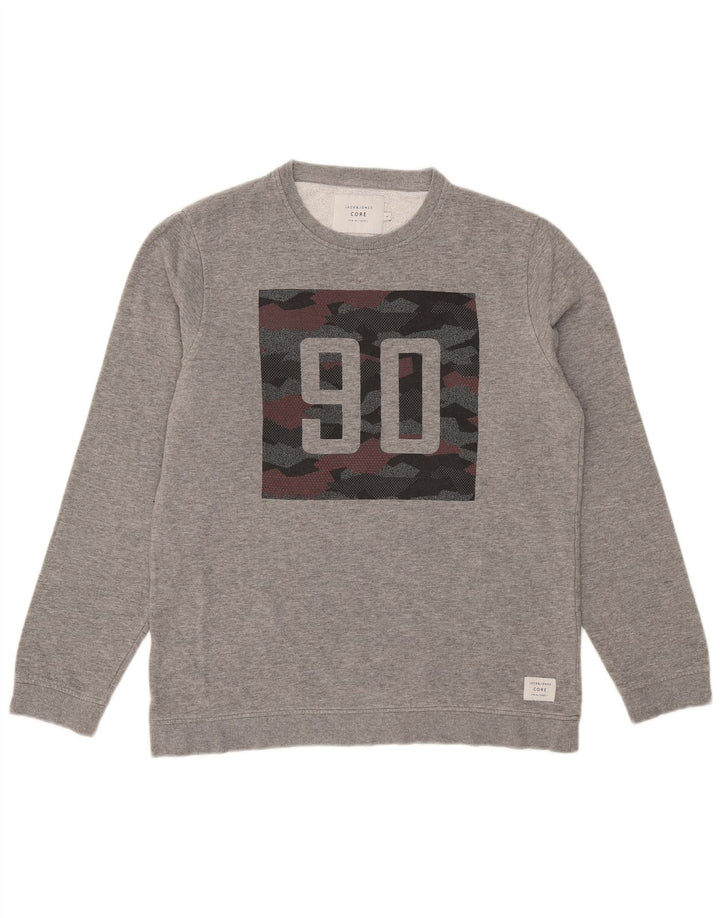 Męska bluza z grafiką Jack & Jones, duża, szara, nakrapiana bawełna