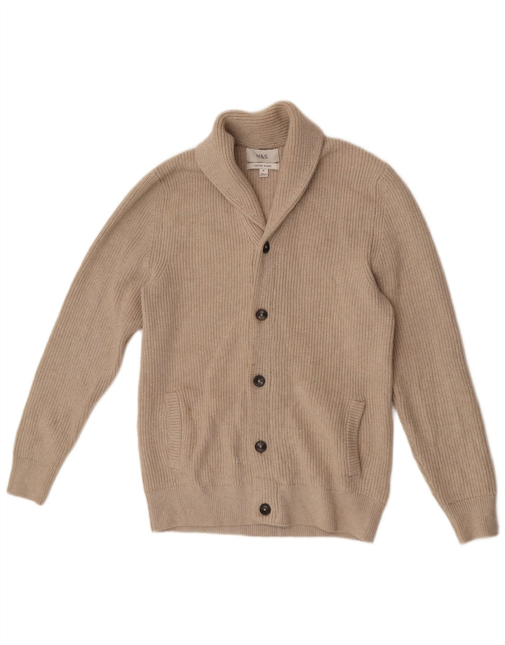 Marks & Spencer Męski sweter rozpinany, średni beż, poliester