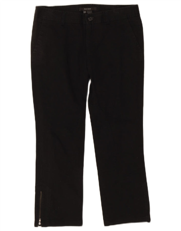 ZARA Womens Basic Straight Cropped Trousers Medium W30 L24 Black Cotton