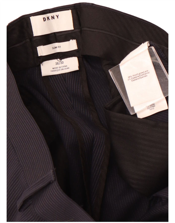 DKNY Mens Slim Fit Suit Trousers W38 L30 Navy Blue Pinstripe Wool Vintage Dkny and Second-Hand Dkny from Messina Hembry 