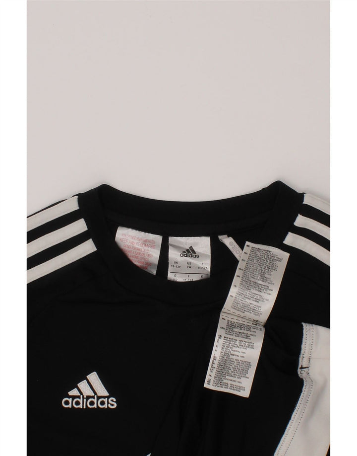 Chłopięcy t-shirt ADIDAS Climalite 11-12 lat, czarny poliester z blokami kolorów