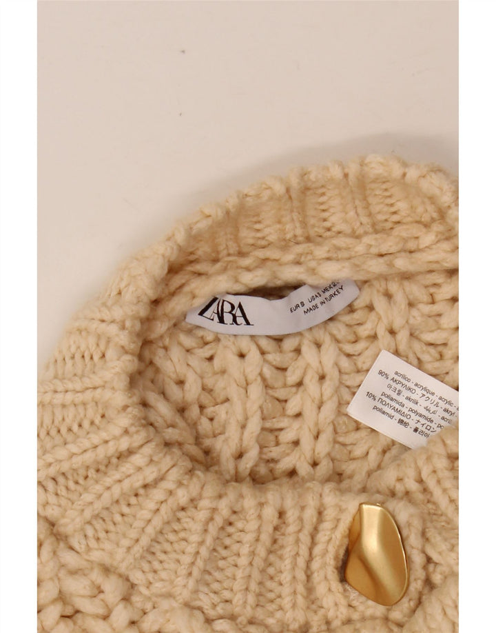 Damski sweter oversize ZARA Crop Oversize UK 10 Small Beżowy Akryl