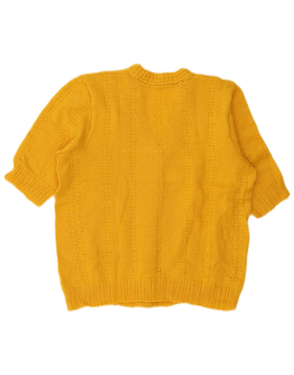 Sweter damski z krótkim rękawem w stylu vintage, UK 14, duży, żółty