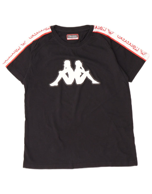 Damska koszulka z grafiką Kappa Top UK 14, duża czarna bawełna z blokami kolorów