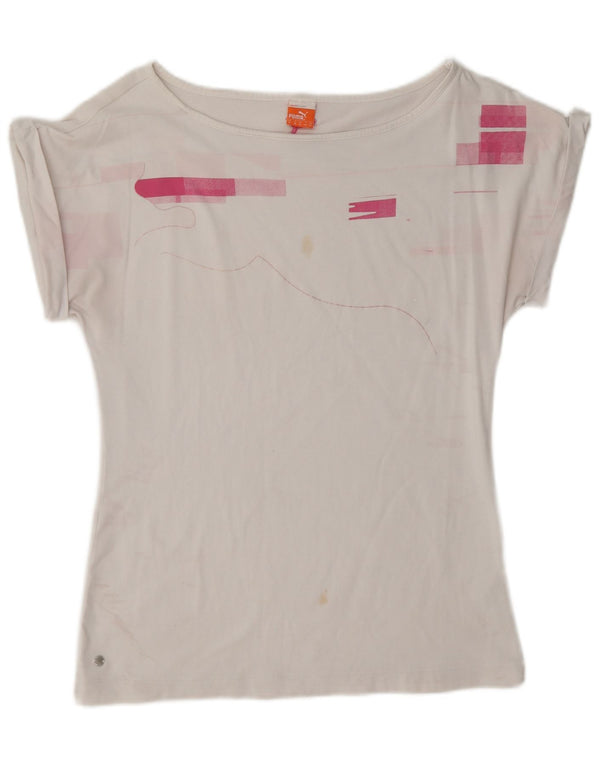T-shirt damski Puma Top UK 12 Średniej białej geometrycznej bawełny