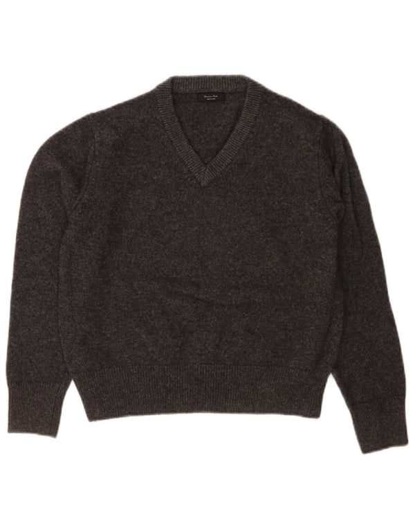 Sweter damski Massimo Dutti o regularnym kroju z dekoltem w kształcie litery V, UK 10, mały, szary