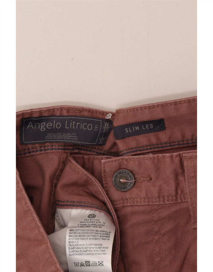 Angelo Litrico Męskie jeansy slim W33 L32 Różowa bawełna
