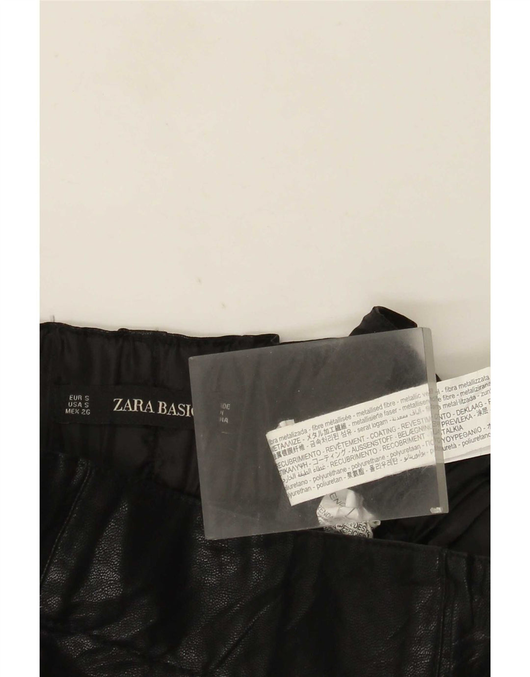 Zara Damska mini spódniczka ze sztucznej skóry, mała W26, czarna, poliuretanowa