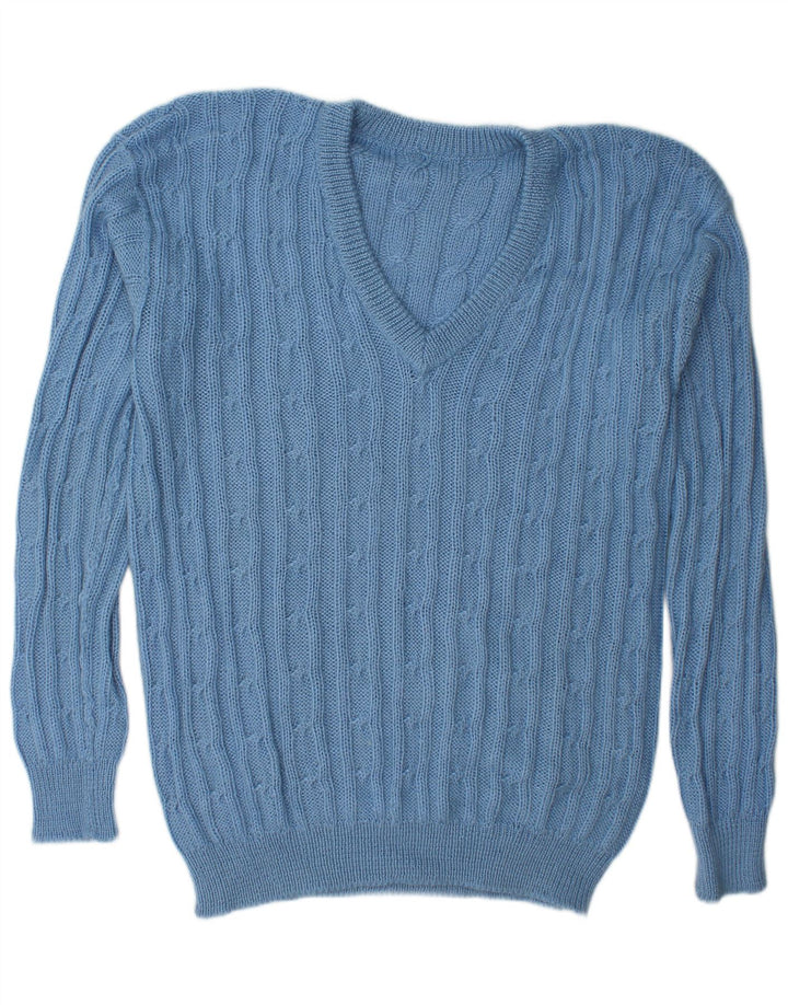 Vintage męski sweter z dekoltem w kształcie litery V, XL, niebieski