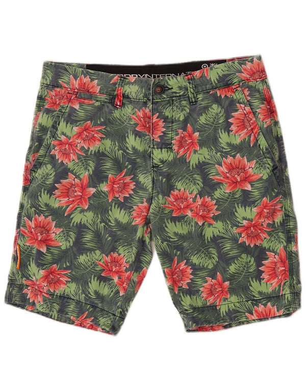 Męskie spodenki chino Superdry Medium W32, zielona bawełna w kwiaty
