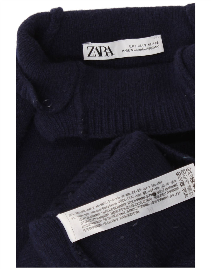 Damski sweter oversize z golfem Zara UK 10 Small, granatowy, wełniany