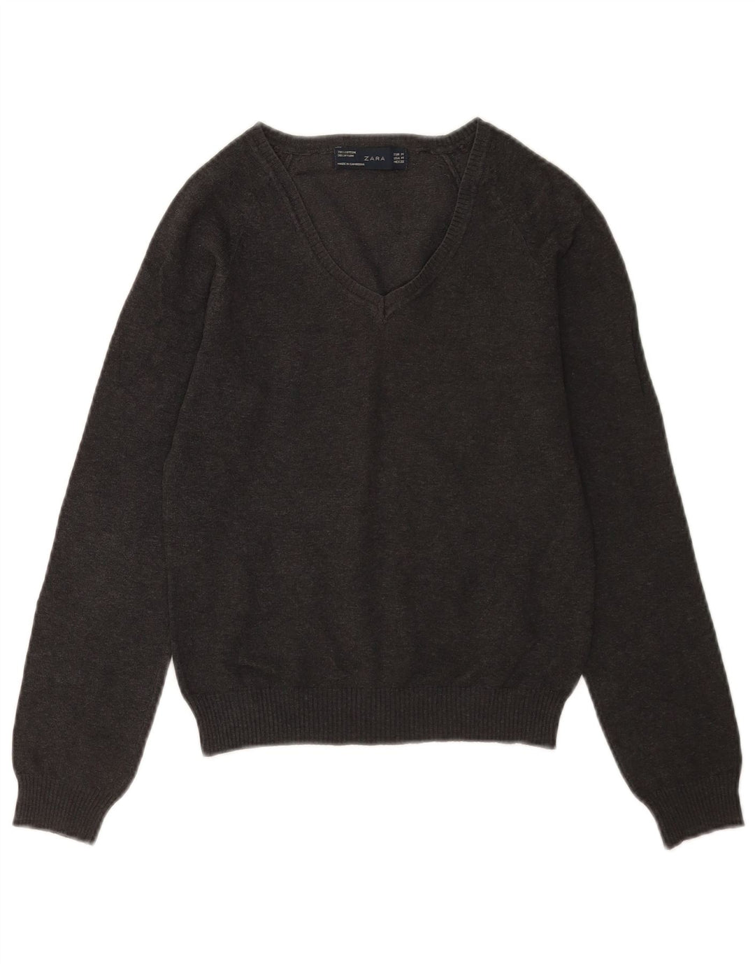 Sweter damski Zara z dekoltem w kształcie litery V, UK 12, średnioszary, bawełniany