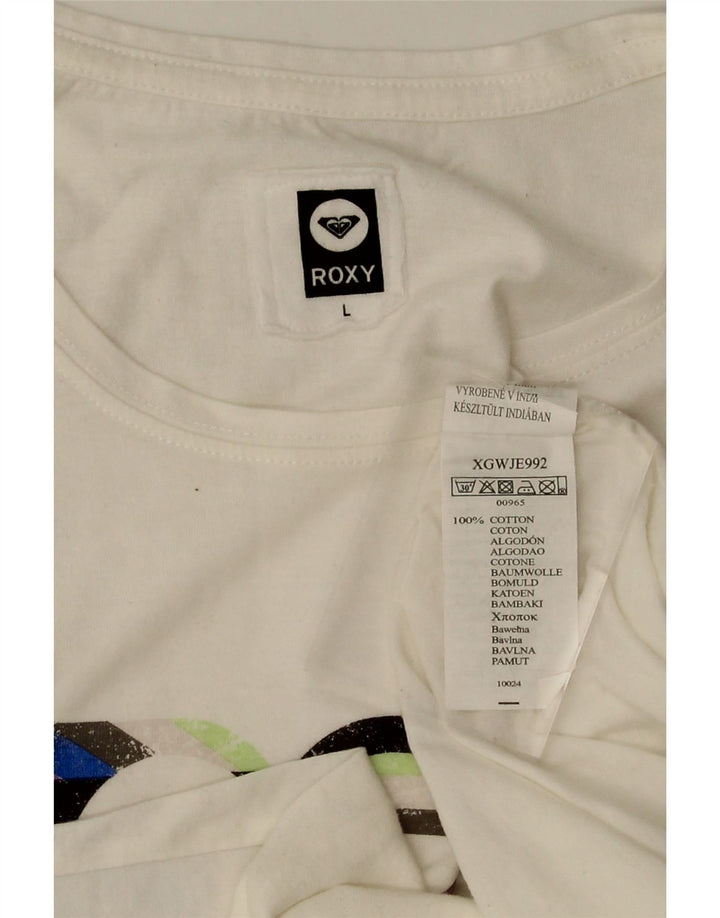 ROXY Womens Graphic T-Shirt Top UK 14 Large White Cotton Vintage Roxy and Second-Hand Roxy from Messina Hembry 