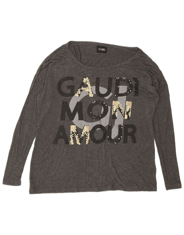 Damski top oversize z grafiką Gaudi, długi rękaw, rozmiar UK 10, mały, szary wiskoza