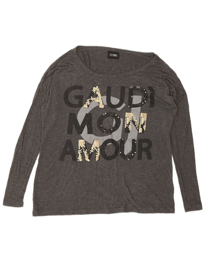 Damski top oversize z grafiką Gaudi, długi rękaw, rozmiar UK 10, mały, szary wiskoza