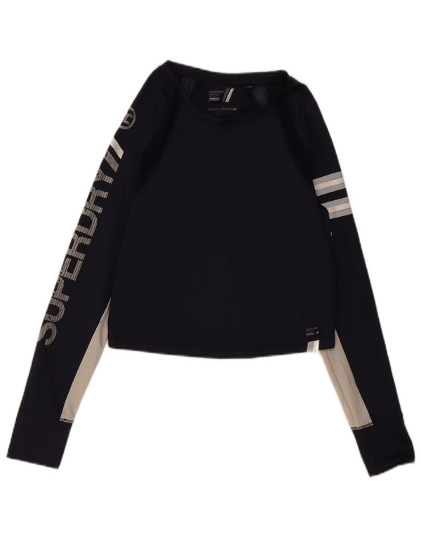 Damski top graficzny Superdry z długim rękawem, UK 12, średni granatowy, blok kolorów