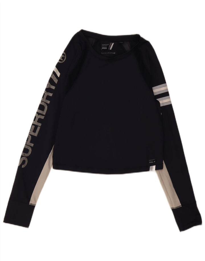 Damski top graficzny Superdry z długim rękawem, UK 12, średni granatowy, blok kolorów