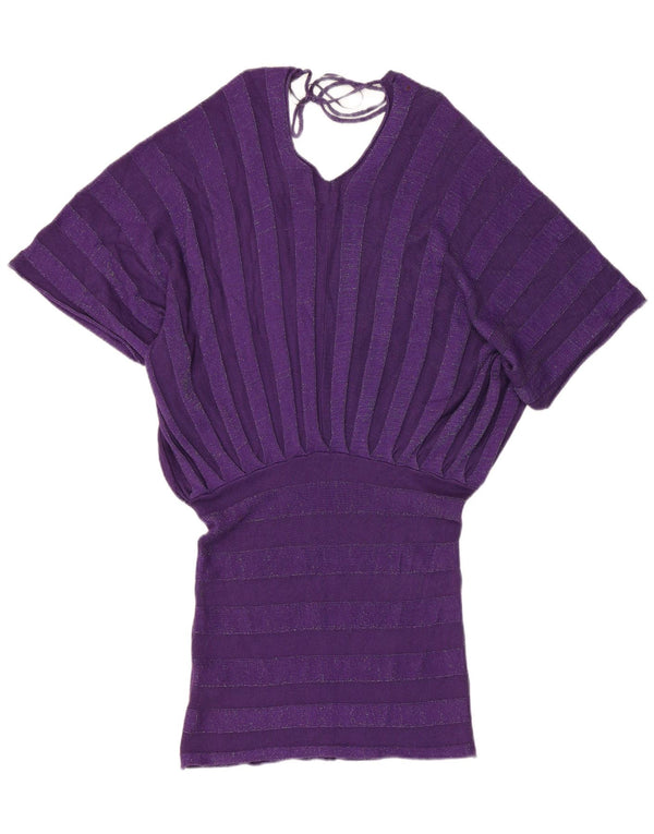 Vintage Womens Batwing Drop Waist Dress UK 10 Small Purple Striped Rayon